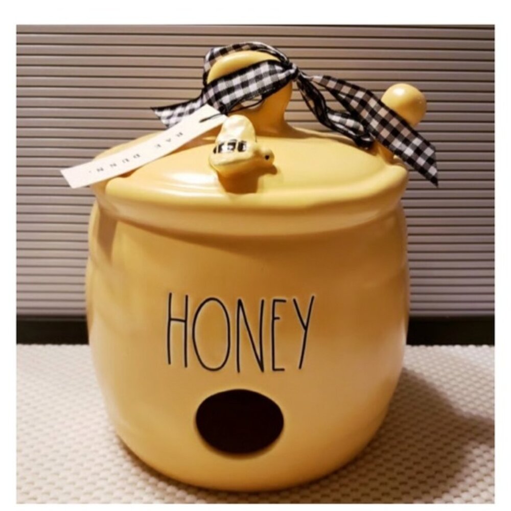 NEW Rae Dunn Honey Honey Pot Shaped Bird House with Bee &  Dipper Handle Figure